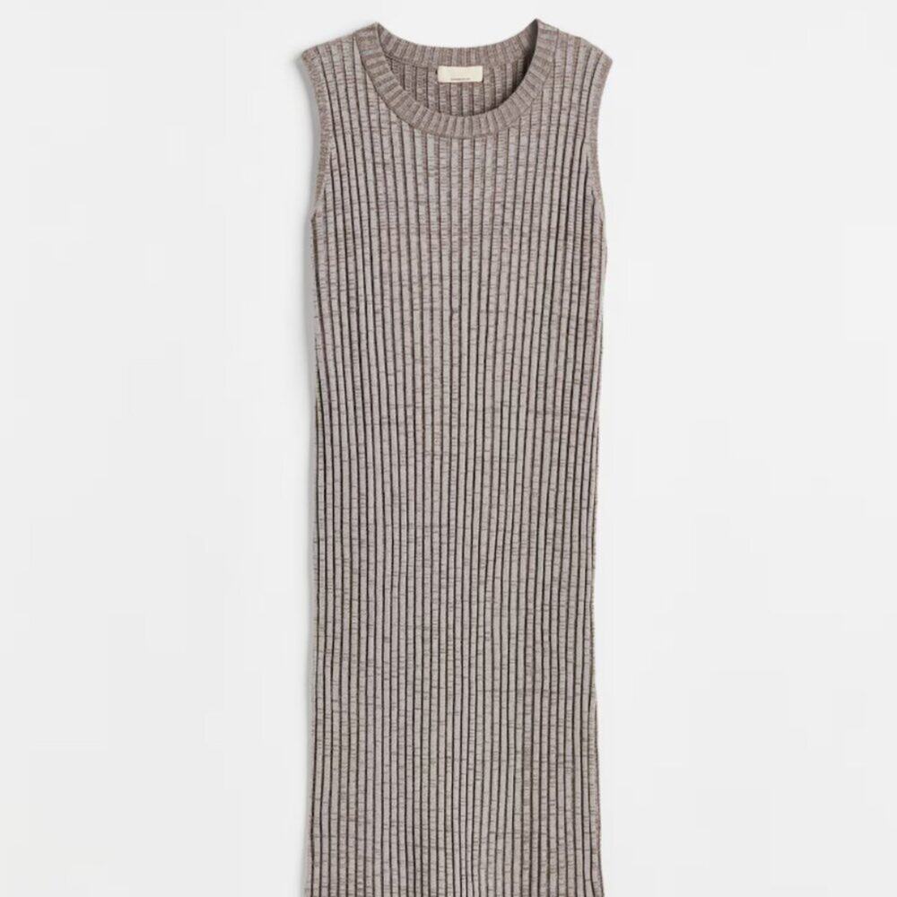 H&M Cashmere Blend Greige Ribbed Knit Fitted Dress